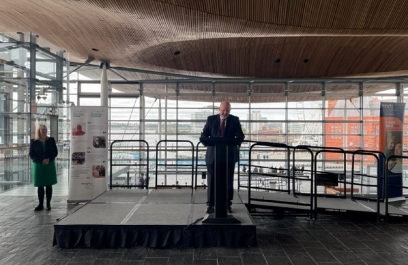 Peter speaking at the MND event in the Senedd