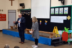 Peter Fox visiting Llantilio Perholey Church in Wales School