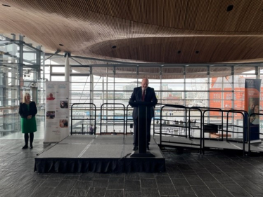 Peter speaking at the MND event in the Senedd